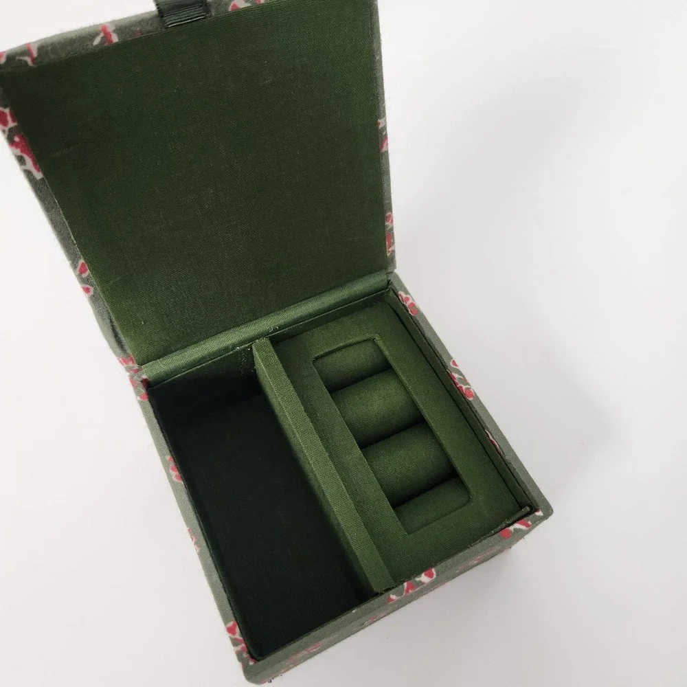 Embellished Trinket Jewelry Box Storage Sage Green with Floral Beads‎ NEW